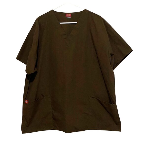 Dickies Mens V-neck Scrub Top 2XL Brown Medical Nurse Veterinary Tech Uniform - Picture 2 of 6
